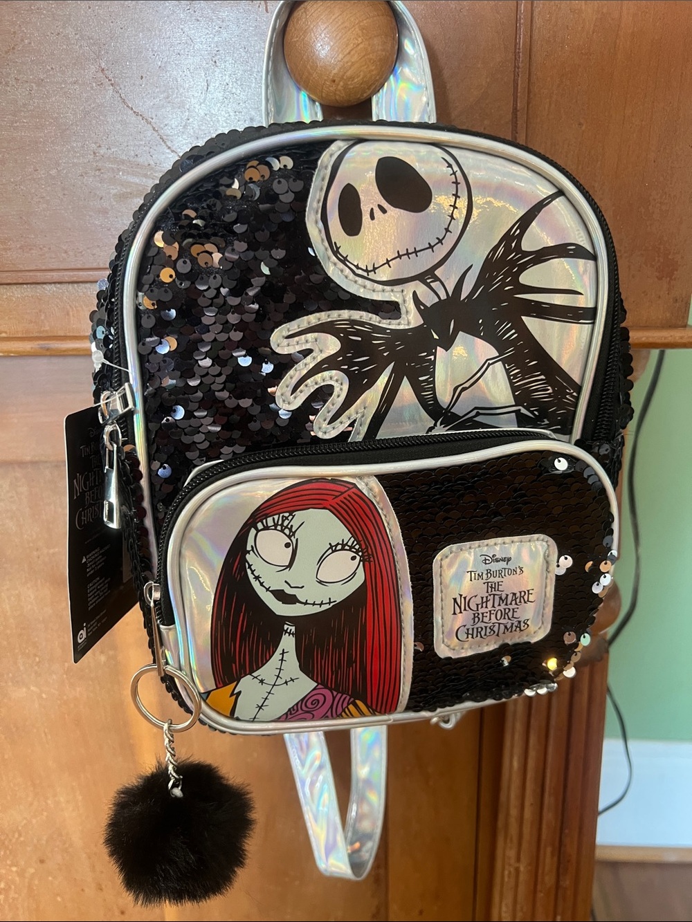 Disney The Nightmare Before Christmas Sequin Mini Backpack - Black, Silver, Red